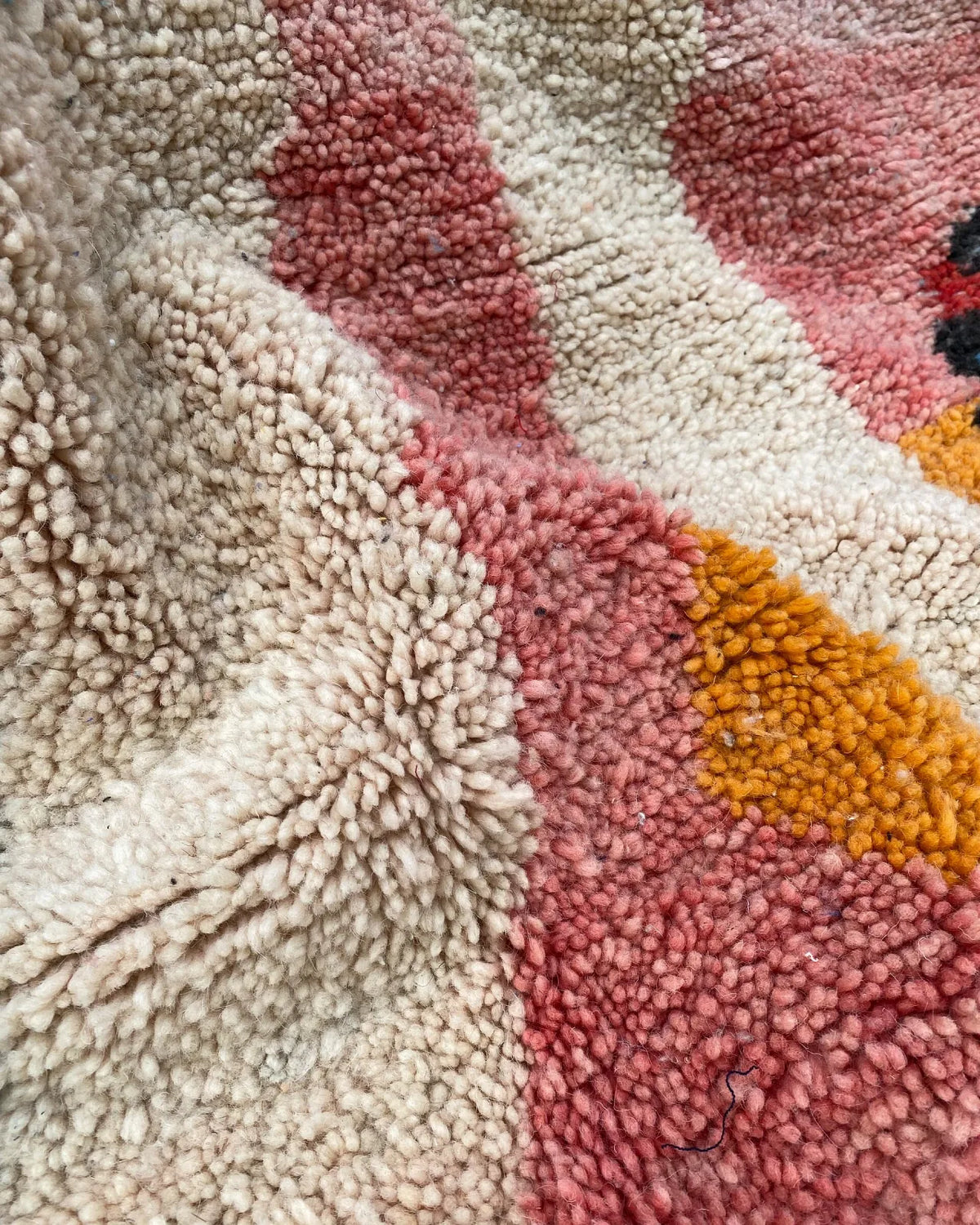 Pastel Abstract Art Moroccan Rug, close-up of the hand-knotted wool pile