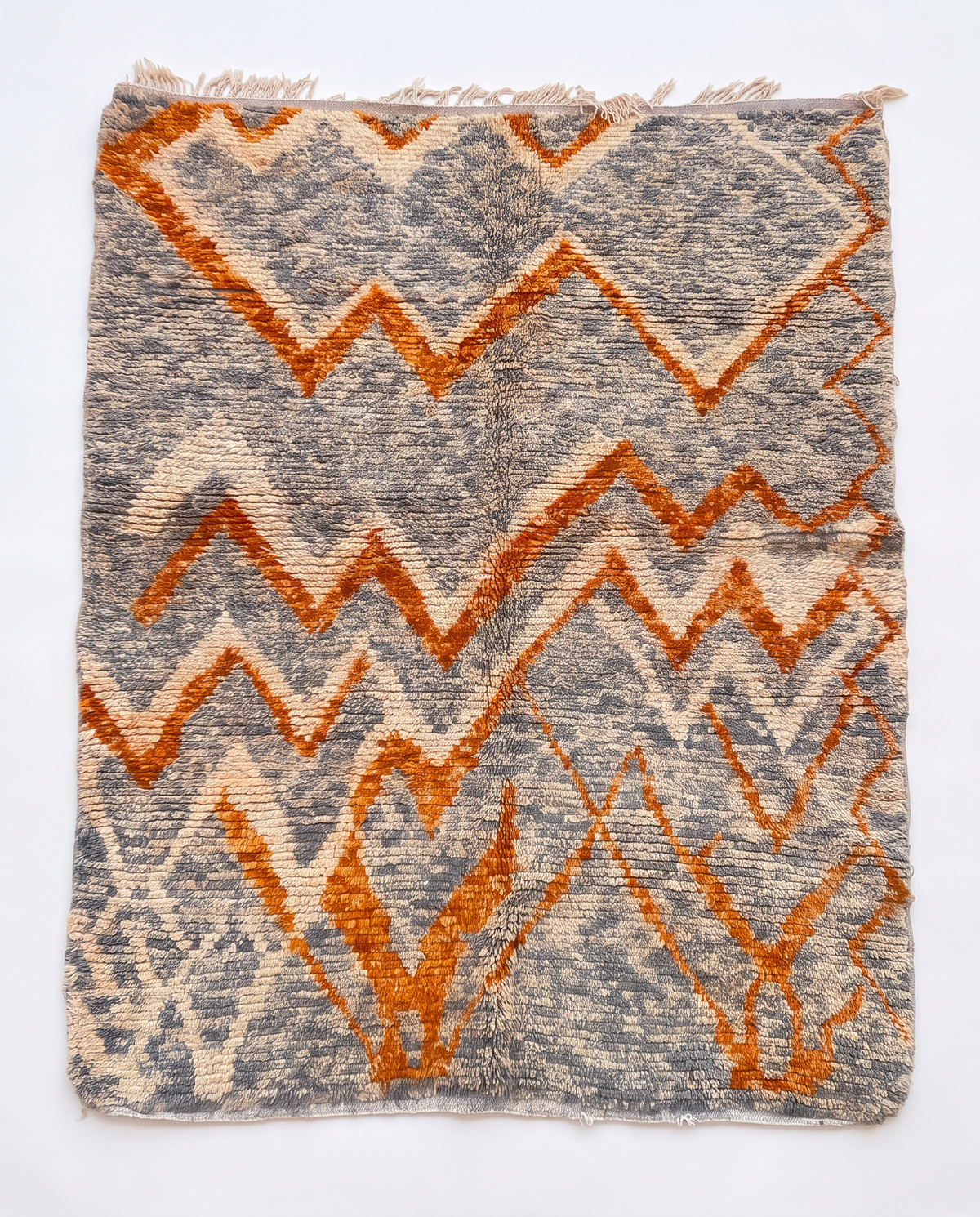Gray and Orange Zigzag Moroccan Rug
