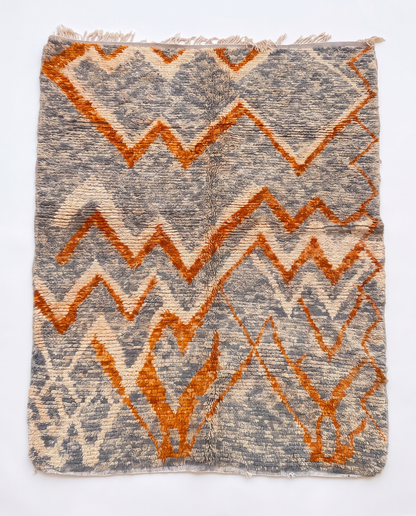 Gray and Orange Zigzag Moroccan Rug