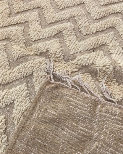 Cream Chevron Beni Ourain Rug, the back of the rug showing the hand-tied knots