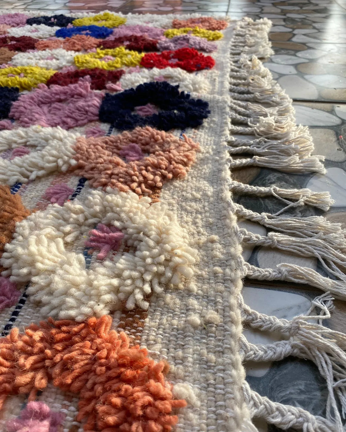 Flower Dot Moroccan Rug, close-up of the hand-knotted wool pile