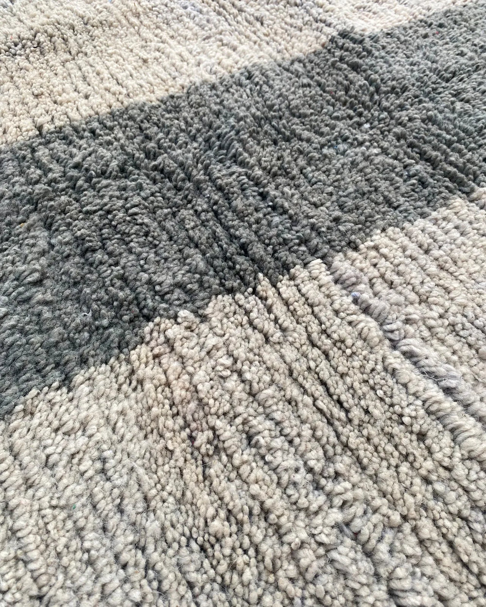 Gray and Charcoal Beni Ourain Rug, close-up of the pattern in the wool