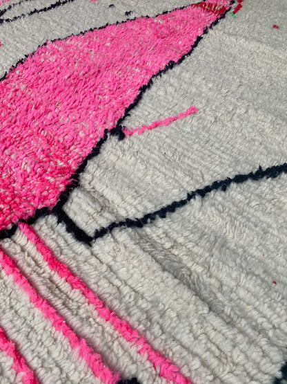 Hot Pink and Ivory Azilal Rug, close-up of the hand-knotted pink and ivory wool pile
