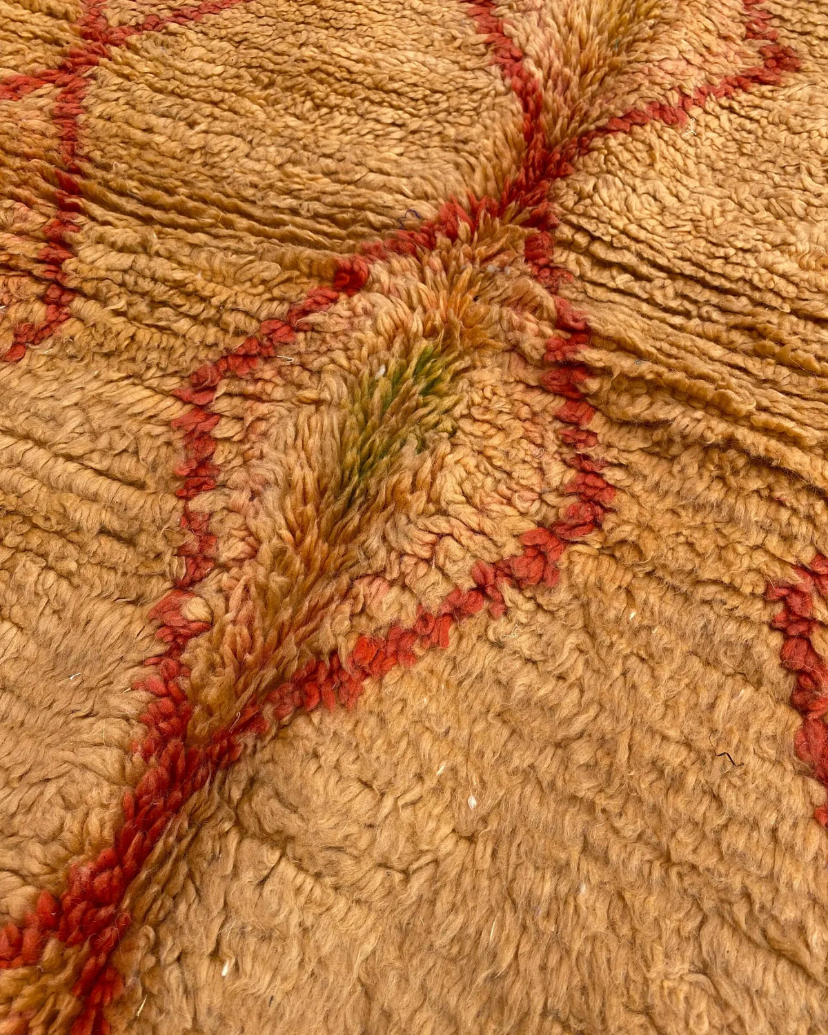 Mustard Yellow Diamond Moroccan Rug, close-up of the hand-knotted wool pile