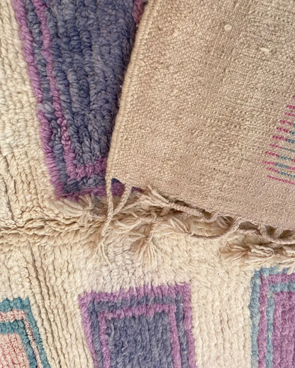 Pastel Square Moroccan Rug, the back of the rug showing the hand-tied knots