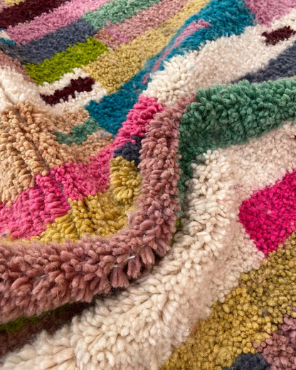 Patchwork Stripe Moroccan Rug, close-up of the hand-knotted wool pile