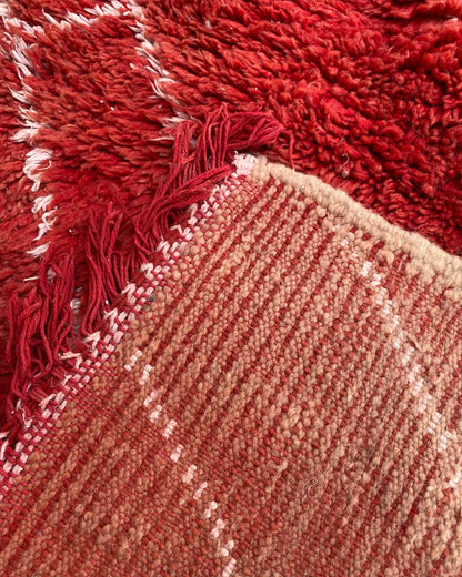 Red Lattice Beni Ourain Rug, the back of the rug showing the hand-tied knots