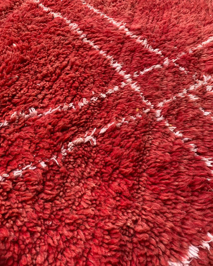 Red Lattice Beni Ourain Rug, close-up of the pattern in the wool