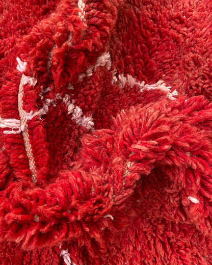 Red Lattice Beni Ourain Rug, close-up of the hand-knotted wool pile