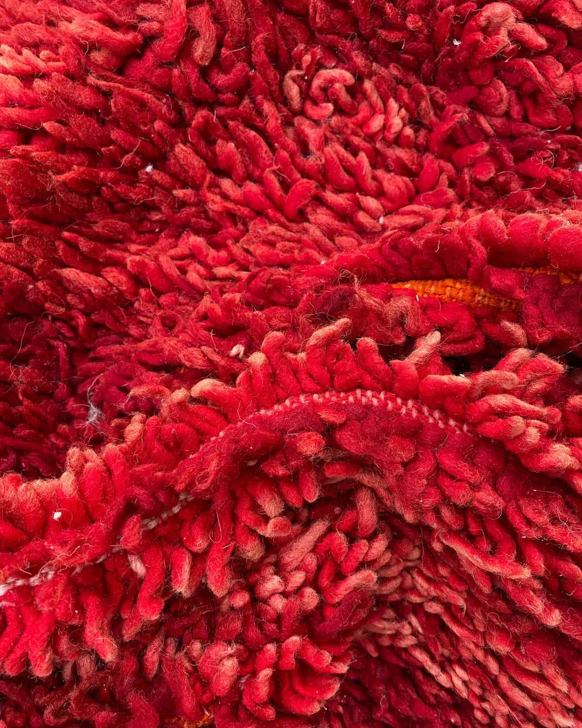 Red Shag Moroccan Runner, close-up of the hand-knotted wool pile